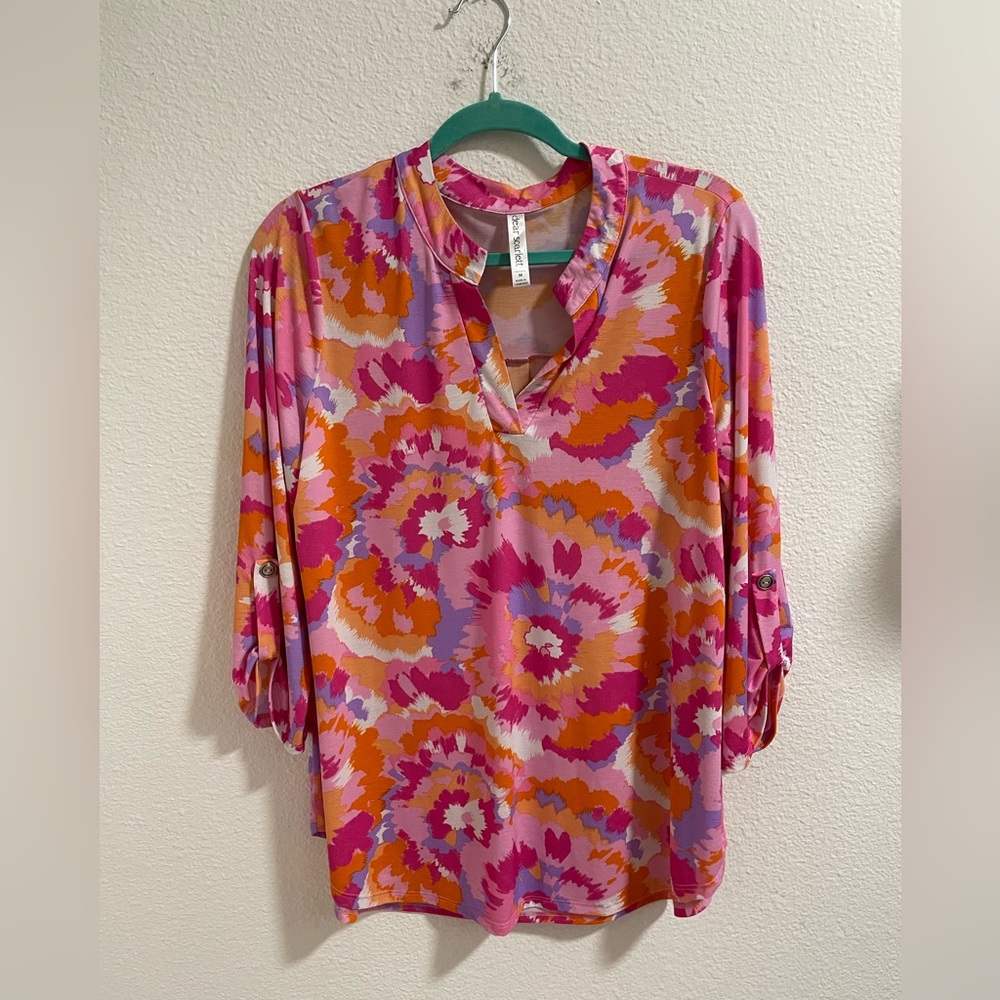 Dear Scarlett Vibrant Floral Blouse with Pink and Orange Hues